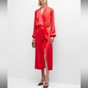 Pinko Terales Faux-Wrap Satin Midi Dress